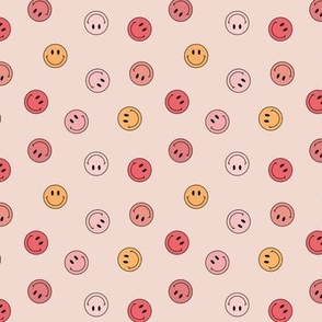 Tiny Micro Tossed Smiley Faces in Pink and Yellow