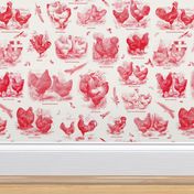 Poultry Envy White Red Toile 