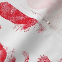 Poultry Envy White Red Toile 