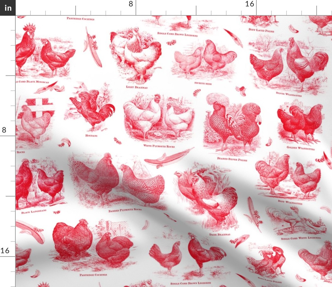 Poultry Envy White Red Toile 