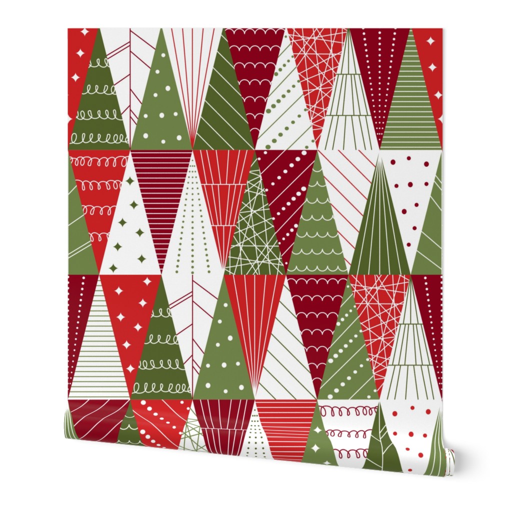 Minimalist Triangle Christmas Trees - Red and Green