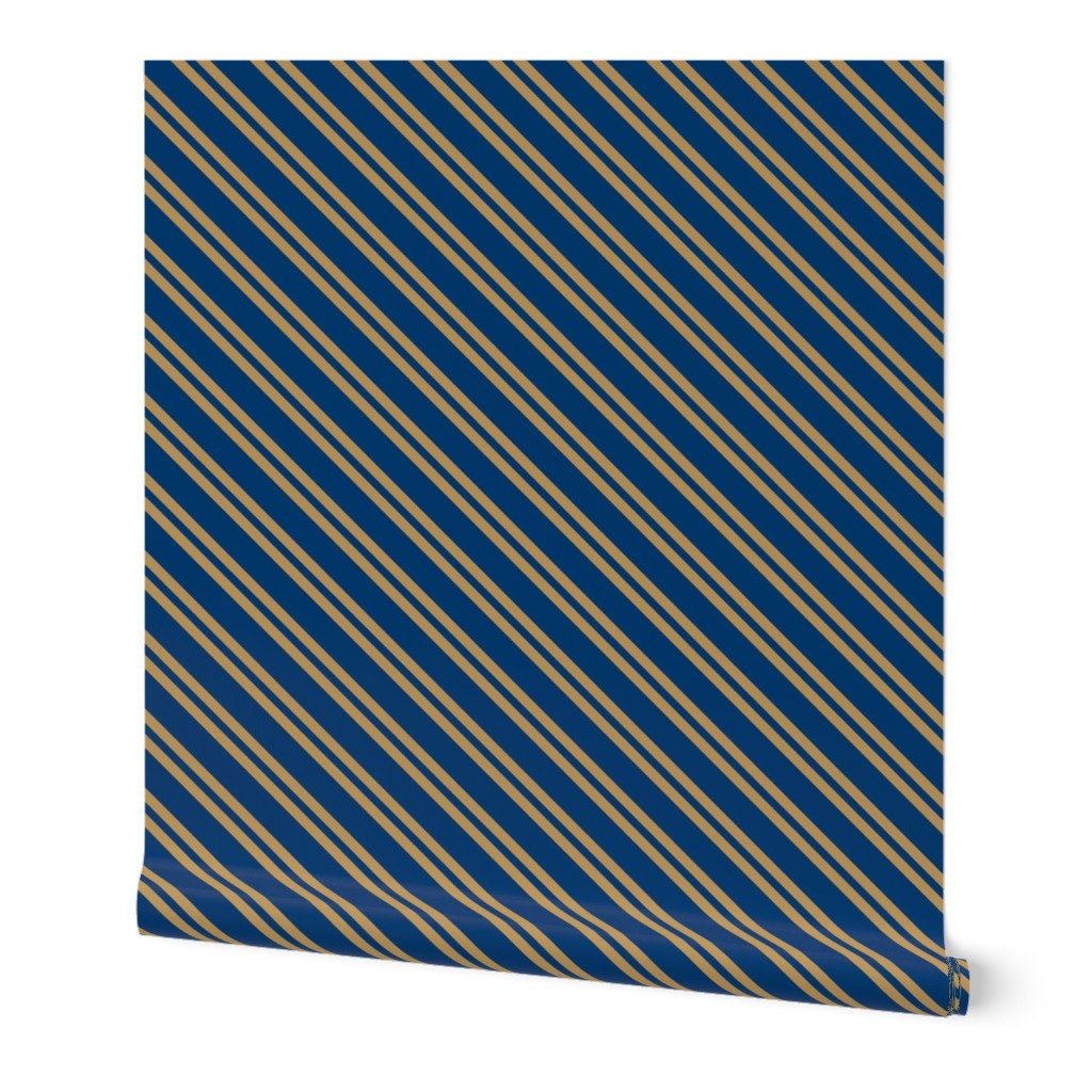 Diagonal Double Stripes in Blue and Bronze