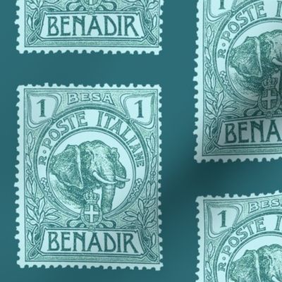 Large 1903 Benadir Elephant stamp, teal and aqua