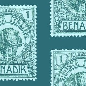 Large 1903 Benadir Elephant stamp, teal and aqua