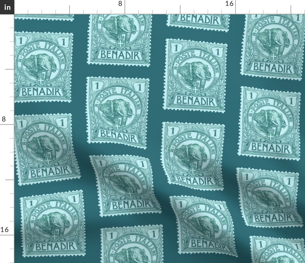 Large 1903 Benadir Elephant stamp, teal and aqua