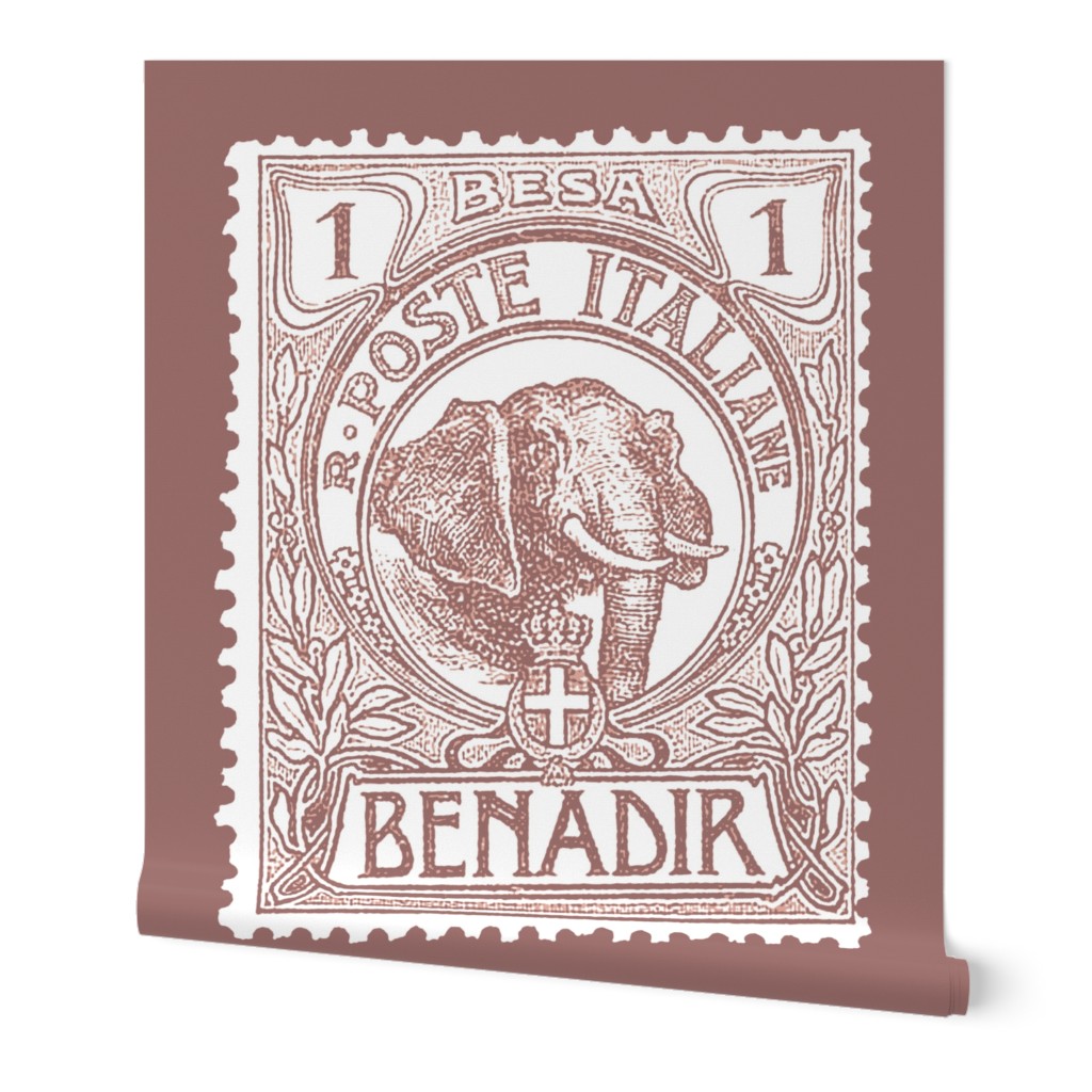 Large 1903 Benadir Elephant stamp, terracotta, 5.5" tall on a 6" block