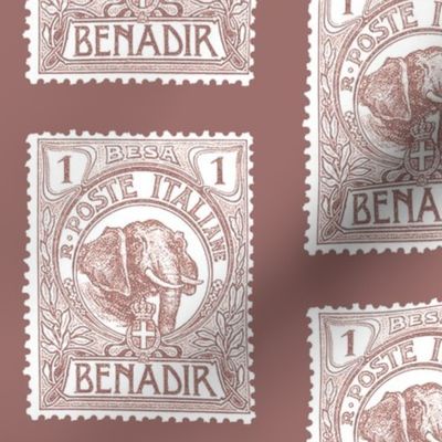 Large 1903 Benadir Elephant stamp, terracotta, 5.5" tall on a 6" block