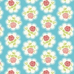 Shabby Chic Rose Doily Pinks and Blue