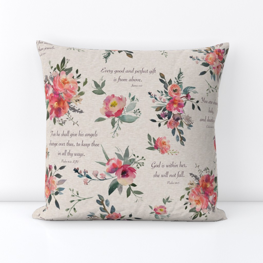 Scripture for Her Floral on tan linen