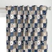 3” whole cloth quilt - woodland deer - navy blue, tan, brown, white