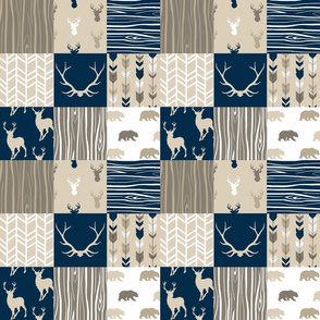 3” whole cloth quilt - woodland deer - navy blue, tan, brown, white