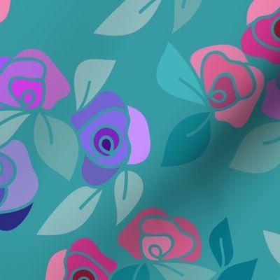 Melting roses-pink ice cream on teal