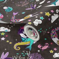 Mermaid Lullaby SMALL (Candy on black linen)