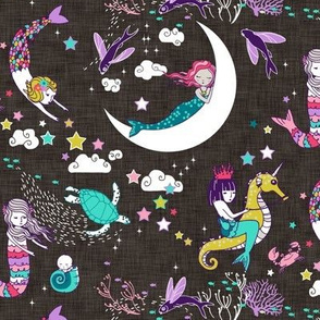 Mermaid Lullaby SMALL (Candy on black linen)