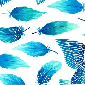 Birds painting their feathers blue