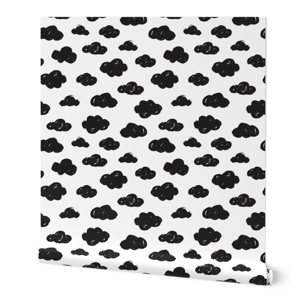 Black clouds black and white abstract geometric gender neutrals prints for kids Small