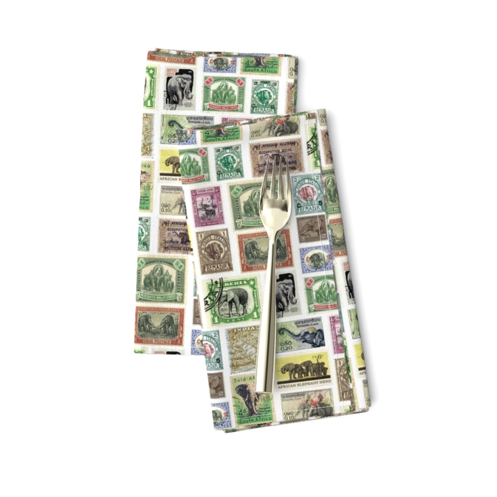 Elephant postage stamps - life sized on white