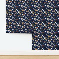 rainbows and dogs fabric mixed breeds dogs kawaii fabric - dark navy