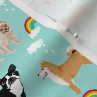 rainbows and dogs fabric mixed breeds dogs kawaii fabric - light mint
