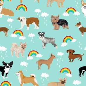 rainbows and dogs fabric mixed breeds dogs kawaii fabric - light mint