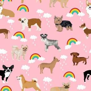 rainbows and dogs fabric mixed breeds dogs kawaii fabric - pink