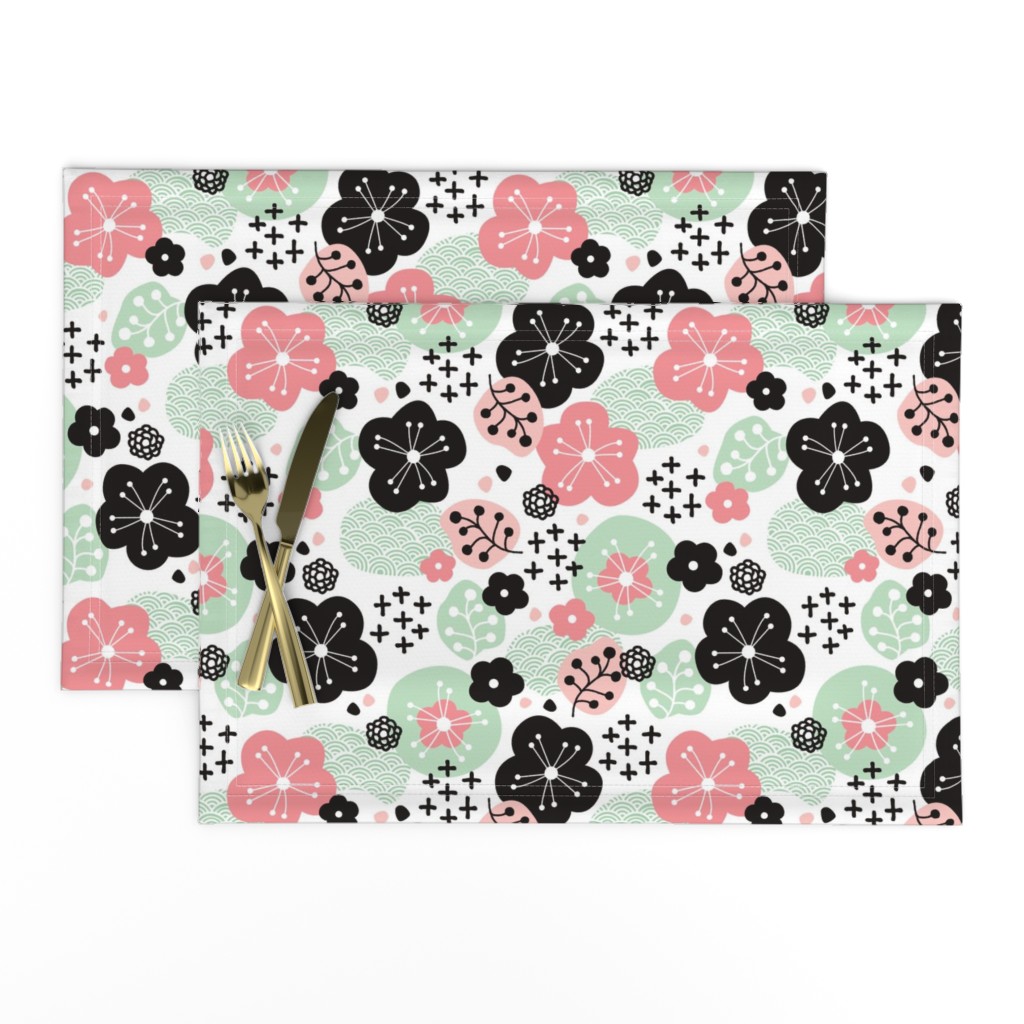 Japan cherry blossom flowers for print pink mint