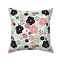 Japan cherry blossom flowers for print pink mint