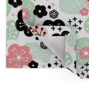 Japan cherry blossom flowers for print pink mint