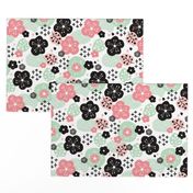 Japan cherry blossom flowers for print pink mint