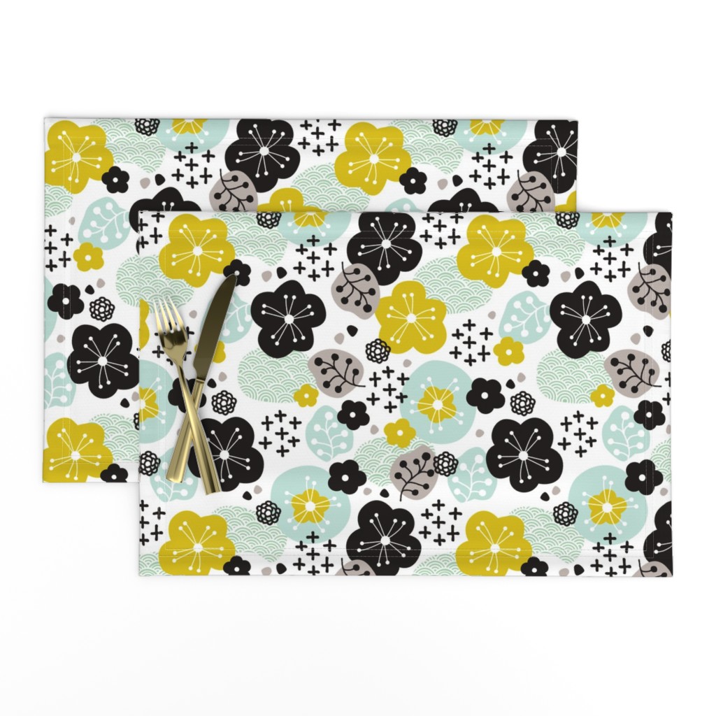 Japan cherry blossom flowers for print yellow mint