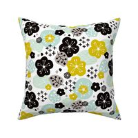 Japan cherry blossom flowers for print yellow mint