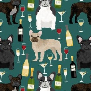 french bulldogs and wine fabric champagne bubbly celebrate fabric frenchies design - eden green