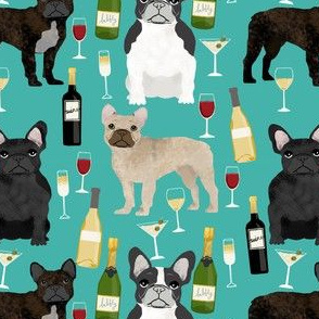 french bulldogs and wine fabric champagne bubbly celebrate fabric frenchies design - turquoise