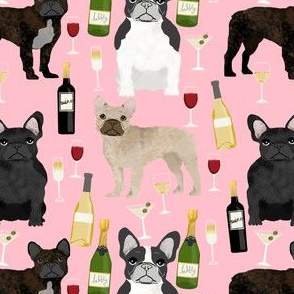 french bulldogs and wine fabric champagne bubbly celebrate fabric frenchies design - pink