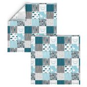 3" Square Cheater Quilt - Winslow Woodland - Blue, Teal, grey, deer, bear, arrows, wood