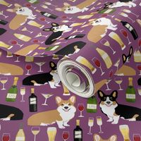 corgis and wine fabric champagne bubbly celebrate fabric corgi design - amethyst