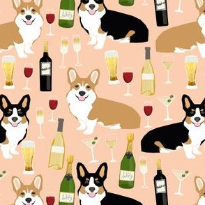 corgis and wine fabric champagne bubbly celebrate fabric corgi design - apricot