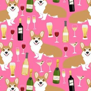 corgi_winecorgis and wine fabric champagne bubbly celebrate fabric corgi design - pink