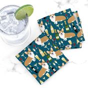 corgis and wine fabric champagne bubbly celebrate fabric corgi design - sapphire blue