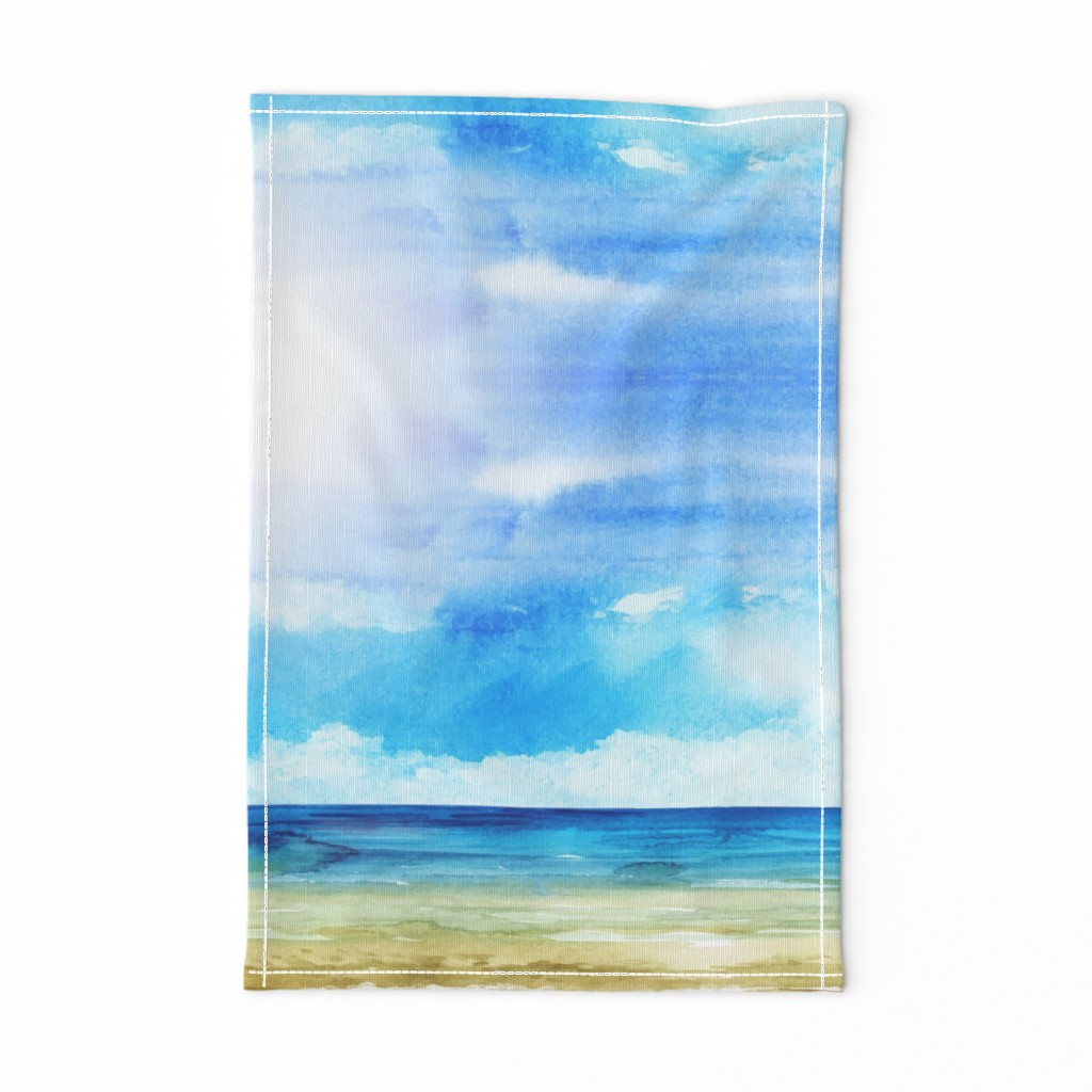 Watercolor Beach Ocean Summer Sky