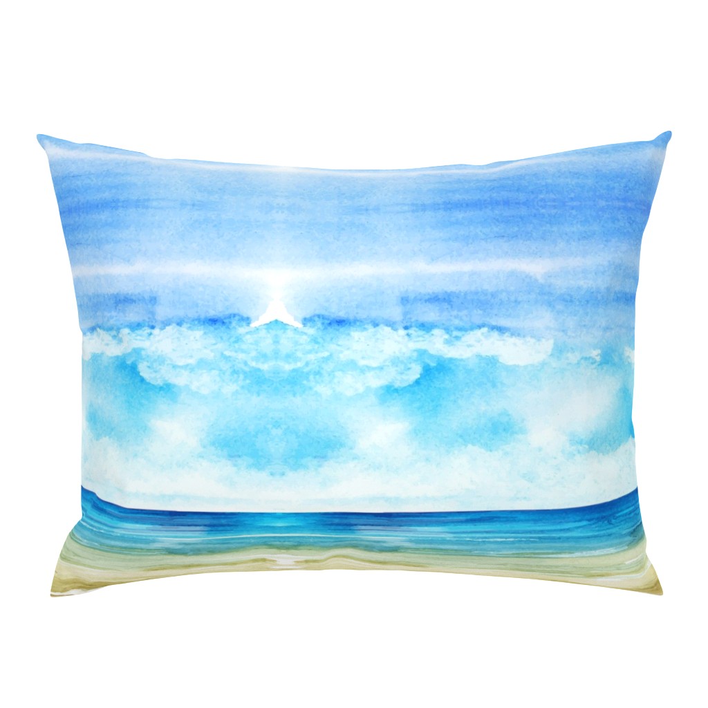 Watercolor Beach Ocean Summer Sky