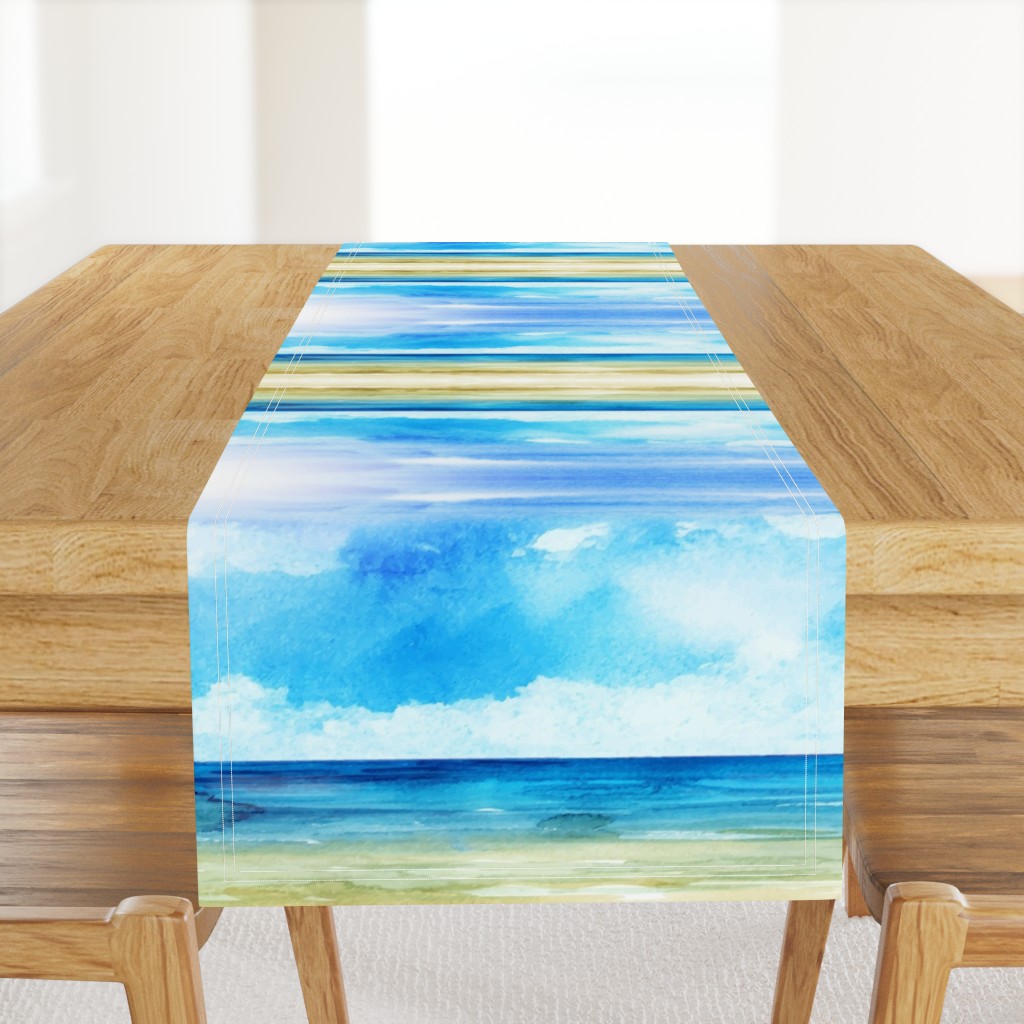 Watercolor Beach Ocean Summer Sky