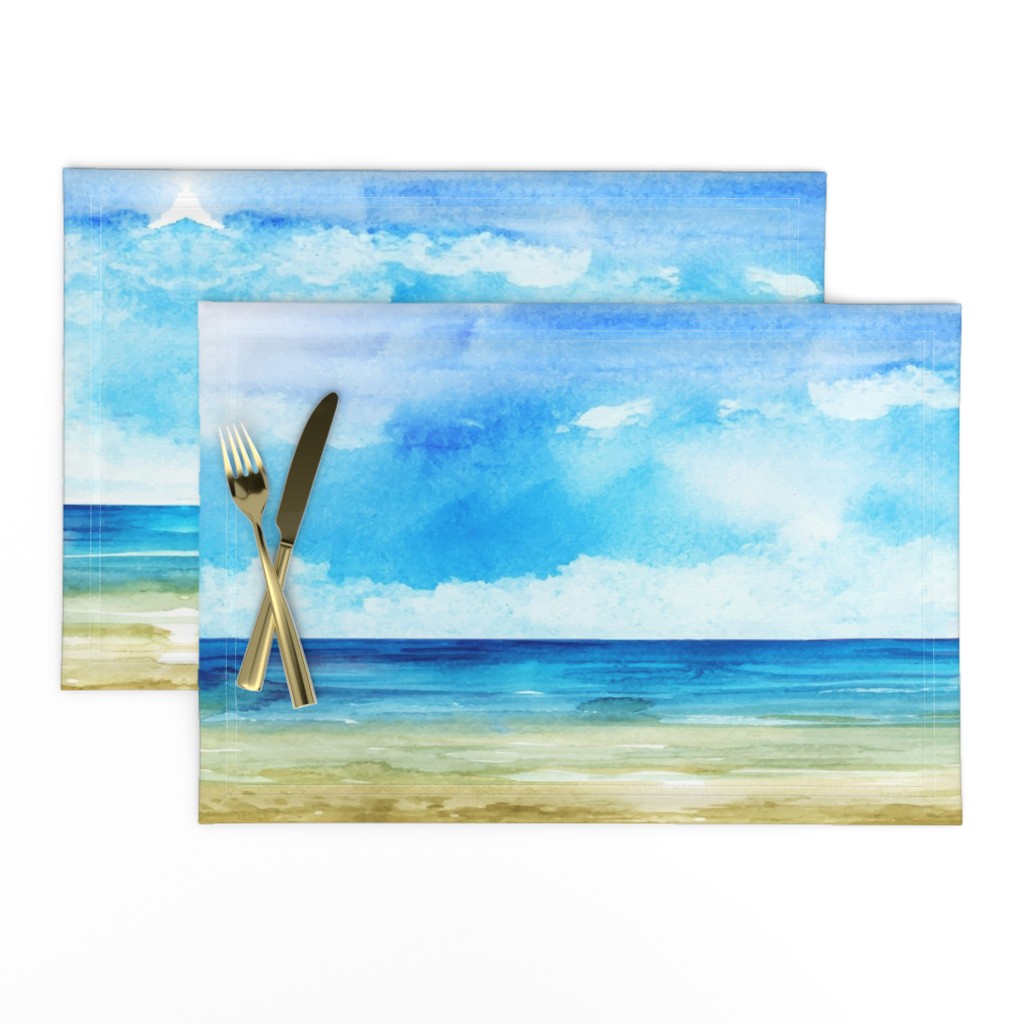 Watercolor Beach Ocean Summer Sky