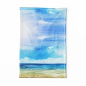 Watercolor Beach Ocean Summer Sky