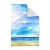 Watercolor Beach Ocean Summer Sky