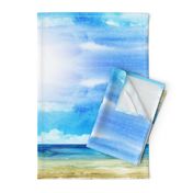 Watercolor Beach Ocean Summer Sky