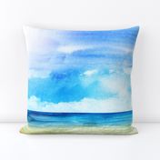 Watercolor Beach Ocean Summer Sky