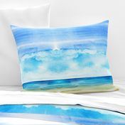 Watercolor Beach Ocean Summer Sky