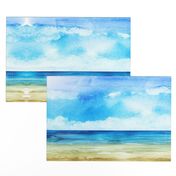 Watercolor Beach Ocean Summer Sky