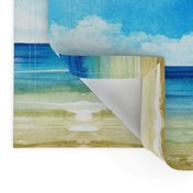 Watercolor Beach Ocean Summer Sky